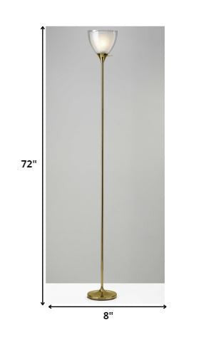 Shiny Black Nickel Finish Metal Torchiere Floor Lamp With Frosted Inner Shade