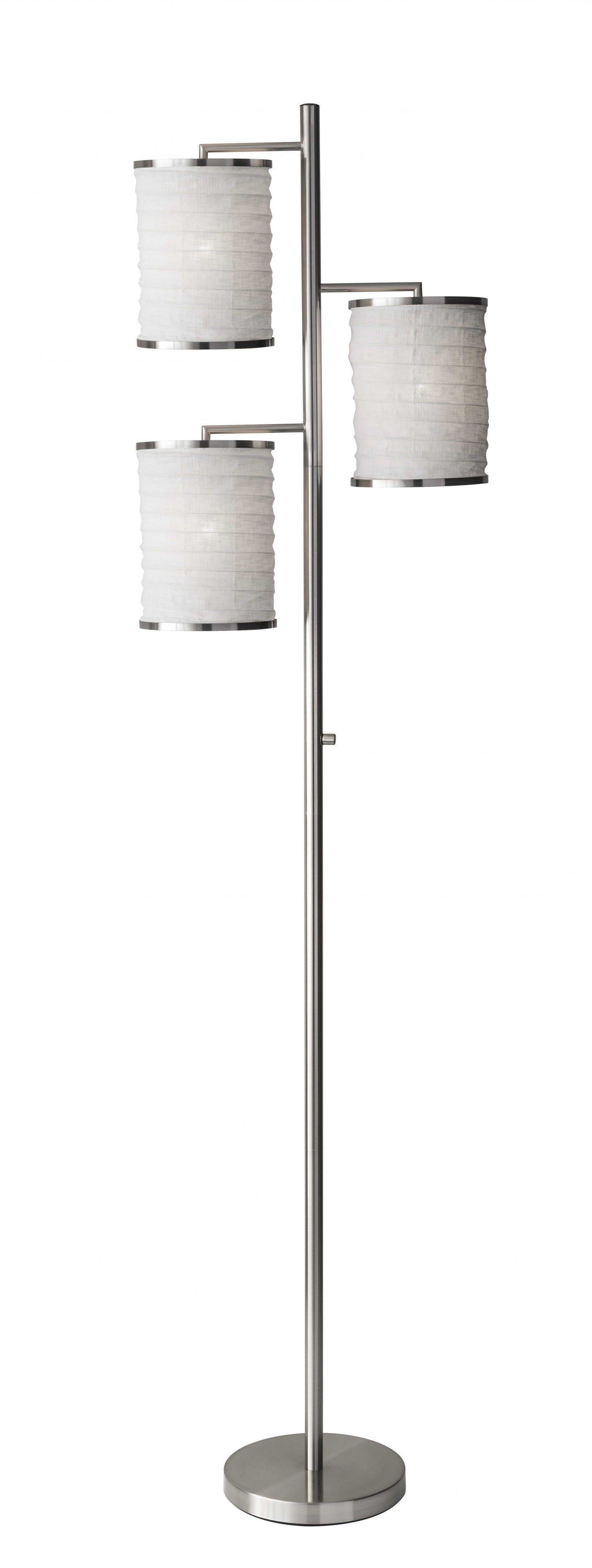 74" Steel Three Light Tree Floor Lamp With Off White Solid Color Drum Shade