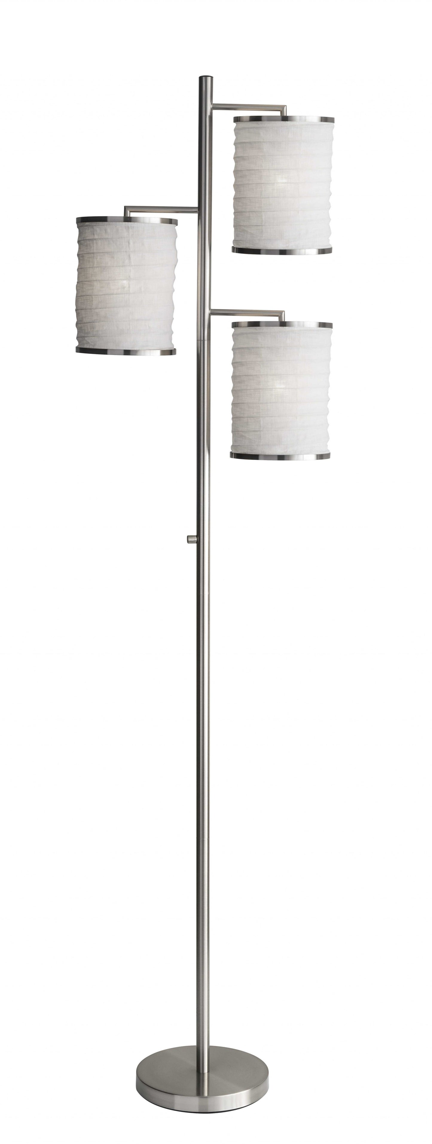 74" Steel Three Light Tree Floor Lamp With Off White Solid Color Drum Shade