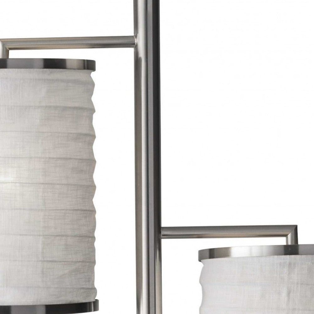 74" Steel Three Light Tree Floor Lamp With Off White Solid Color Drum Shade