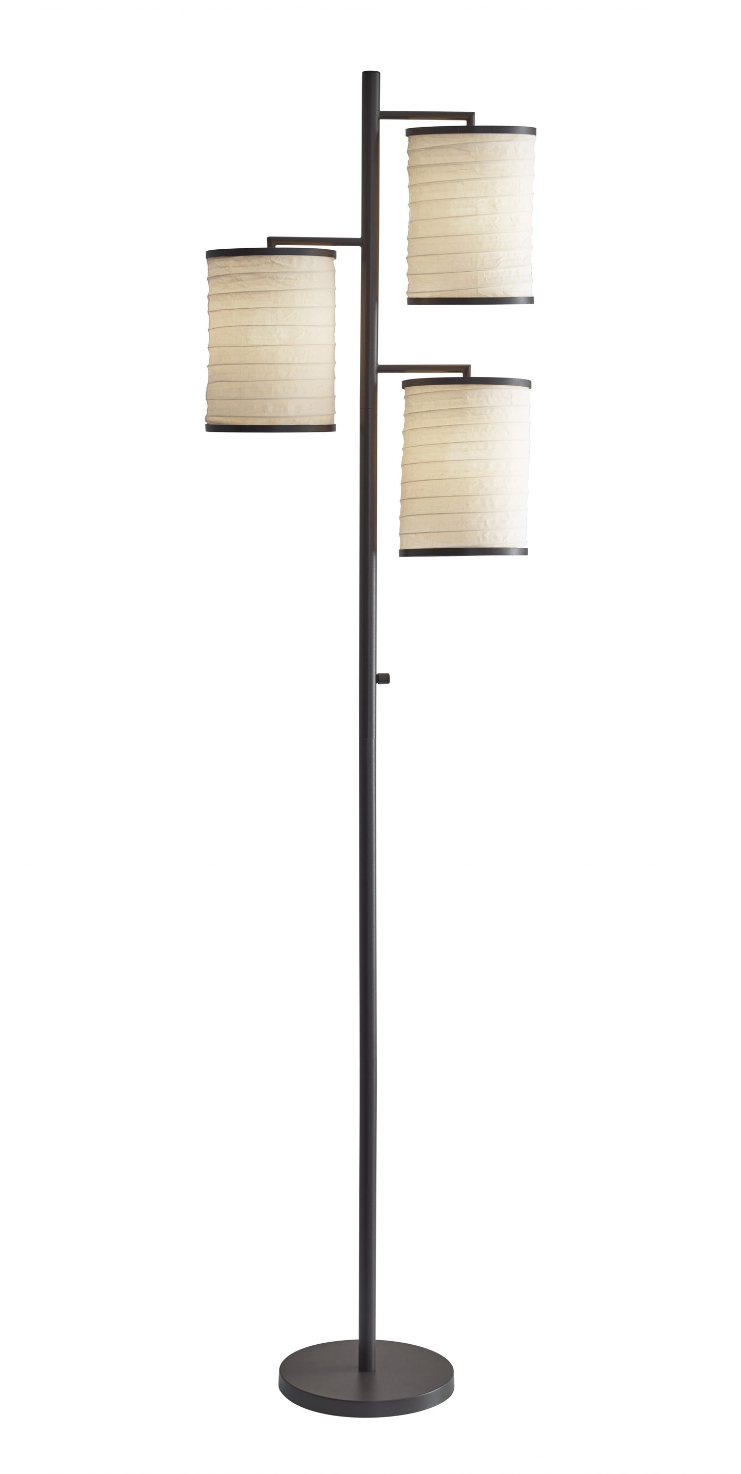 74" Steel Three Light Tree Floor Lamp With Off White Solid Color Drum Shade
