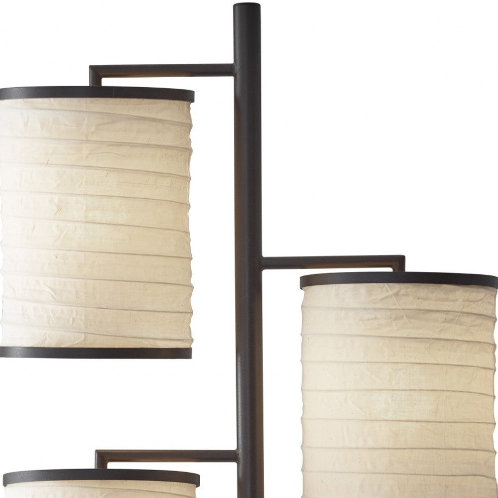 74" Steel Three Light Tree Floor Lamp With Off White Solid Color Drum Shade