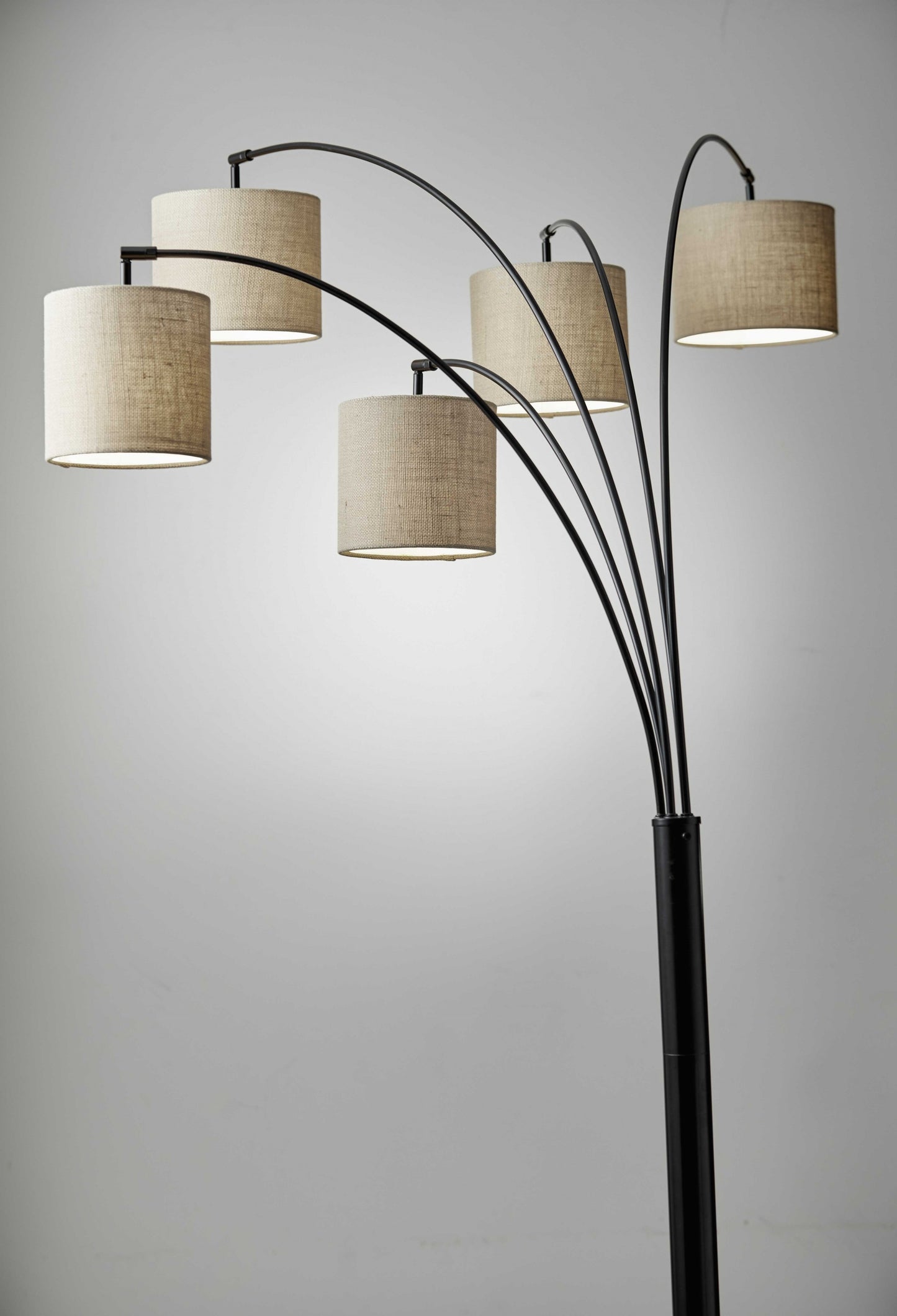 82" Steel Five Light Tree Floor Lamp With White Solid Color Drum Shade