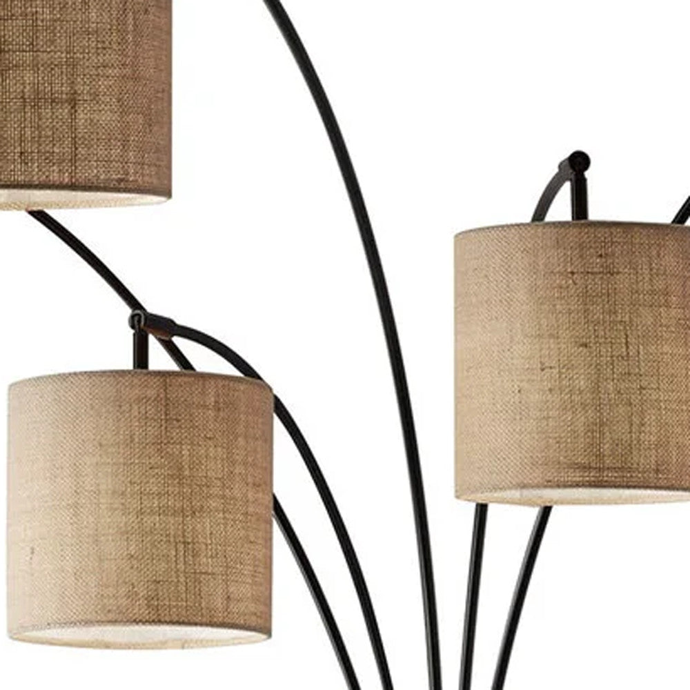 82" Steel Five Light Tree Floor Lamp With White Solid Color Drum Shade
