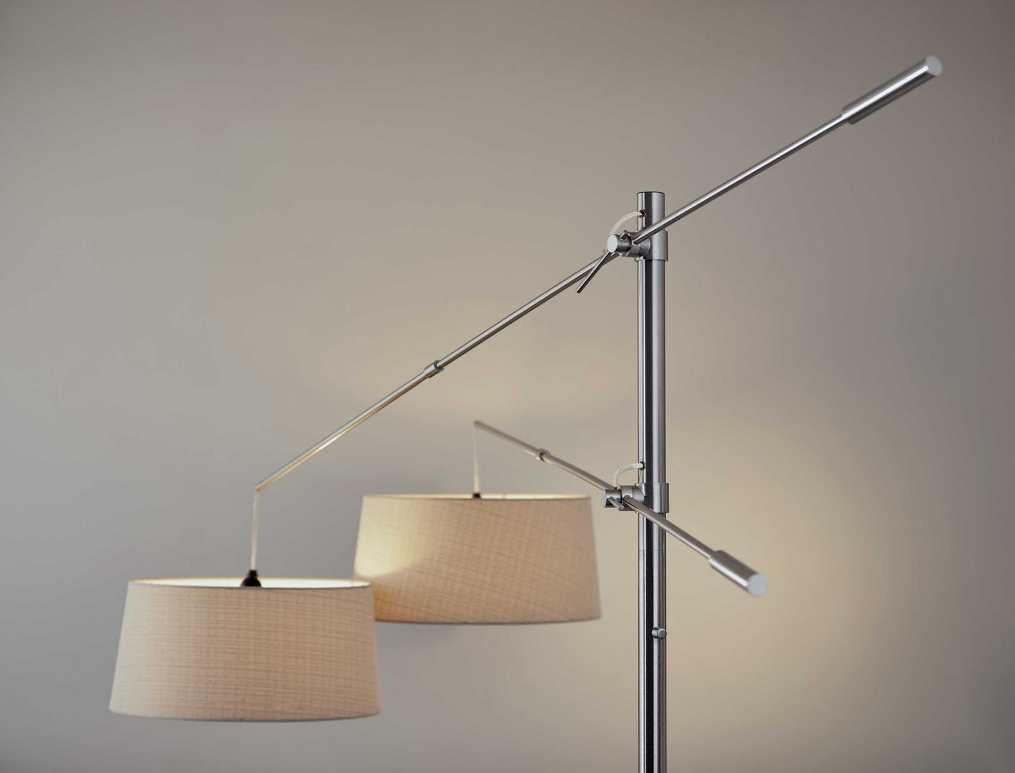 102" Steel Two Light Adjustable Swing Arm Floor Lamp With Beige Solid Color Empire Shade