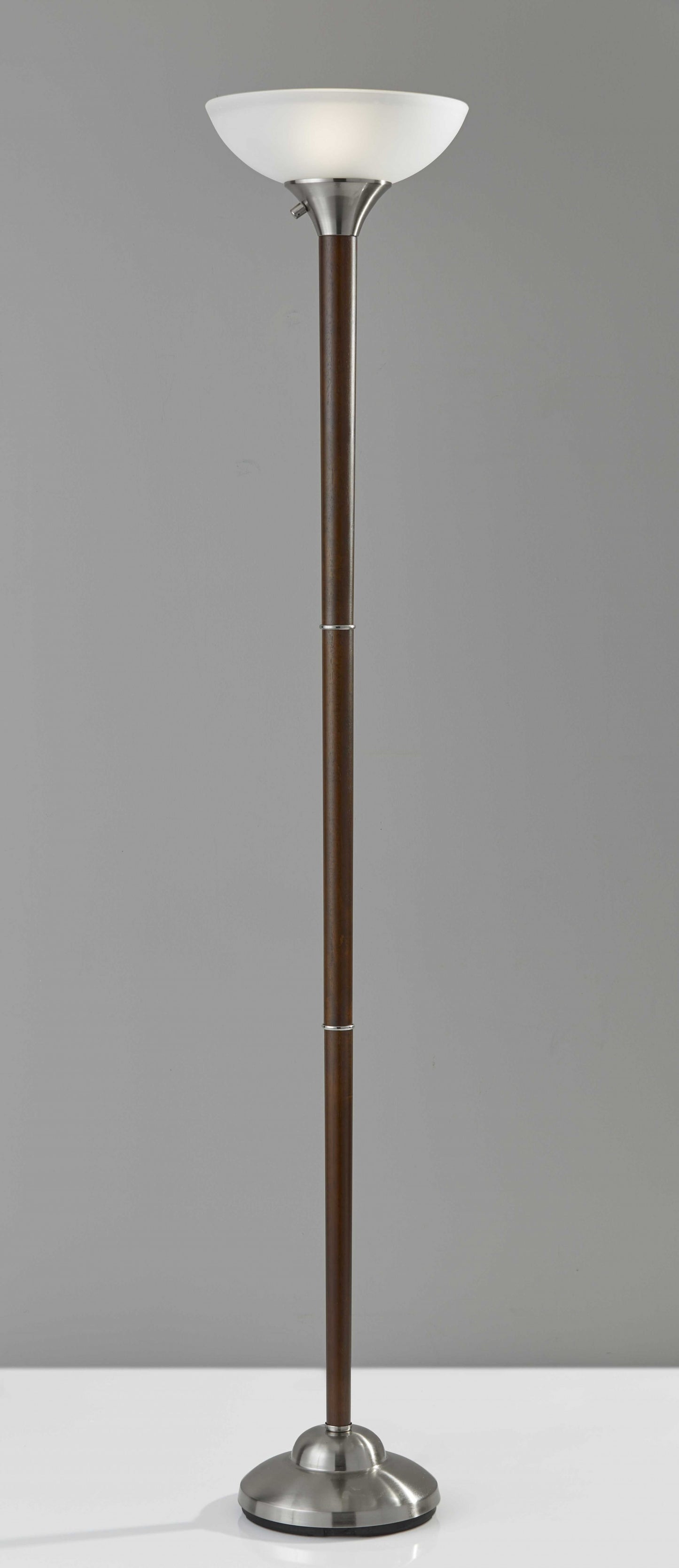 Deco Torchiere In Walnut Wood And Satin Steel Metal