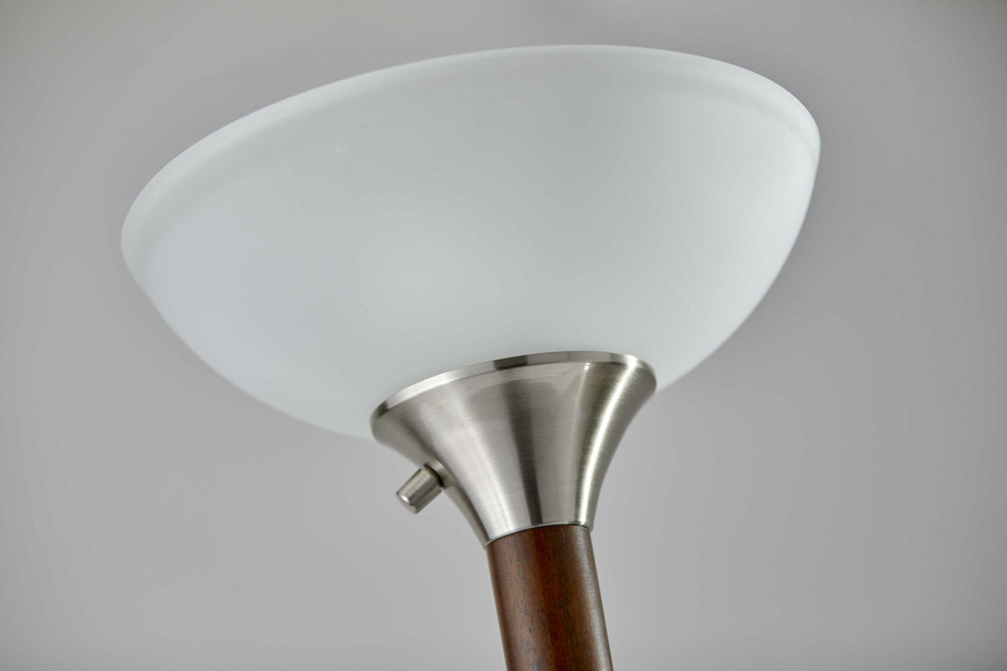 Deco Torchiere In Walnut Wood And Satin Steel Metal