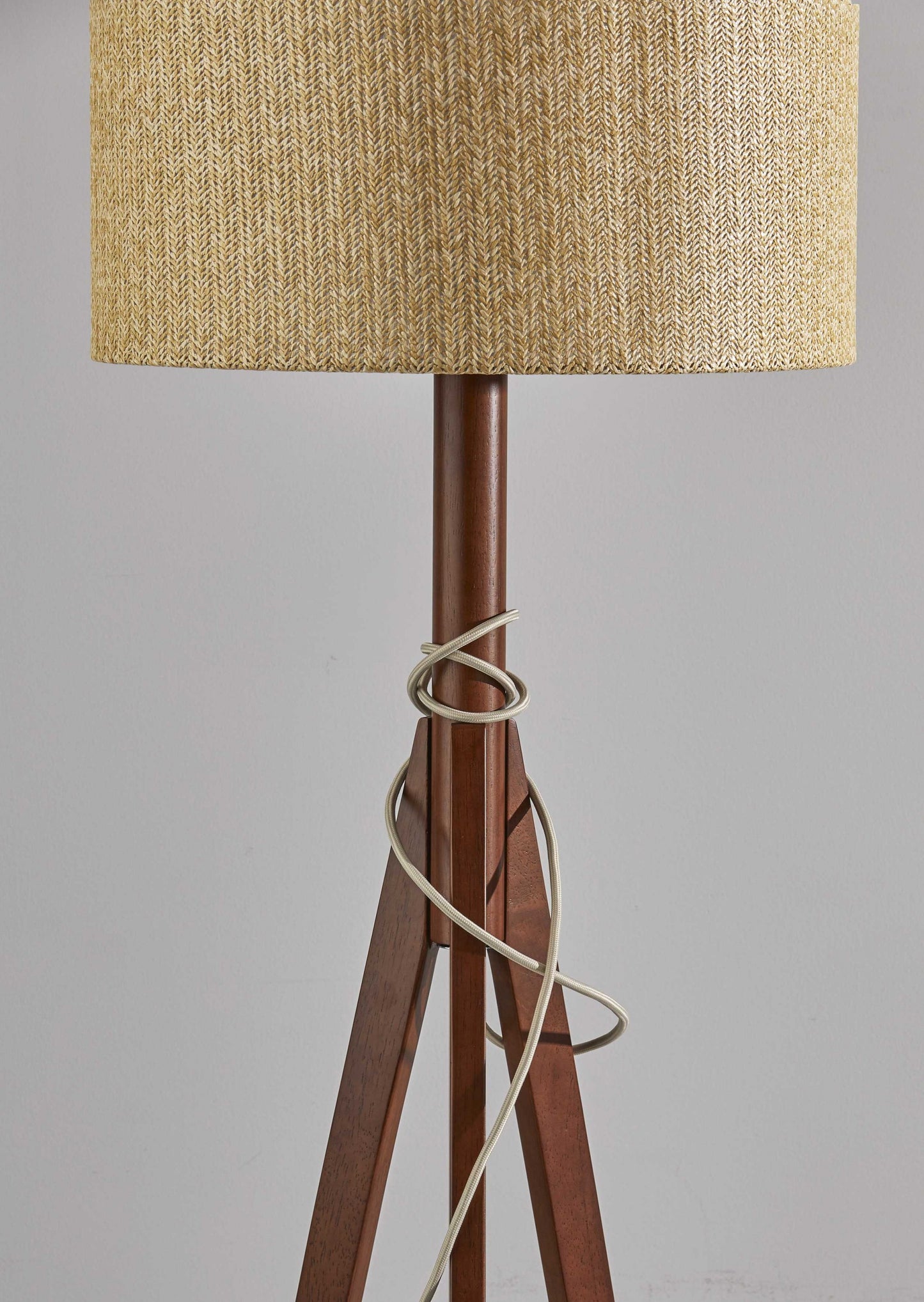 59" Solid Wood Tripod Floor Lamp With Gray Empire Shade