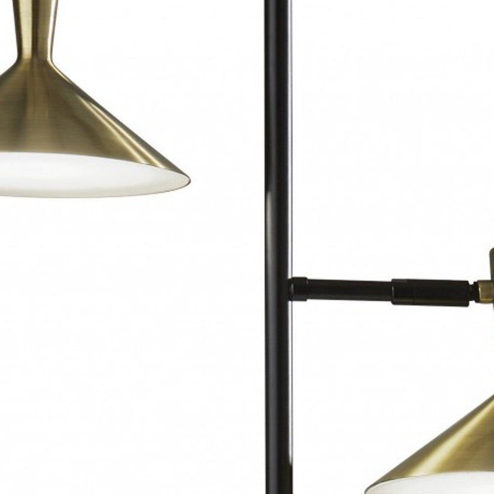 65" Black Two Light LED Light Changing Tree Floor Lamp With Gold Cone Shade