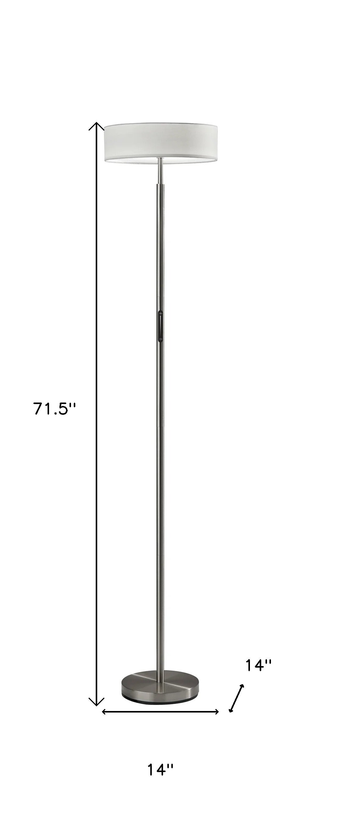 72" Steel Led Torchiere Floor Lamp With White Solid Color Drum Shade