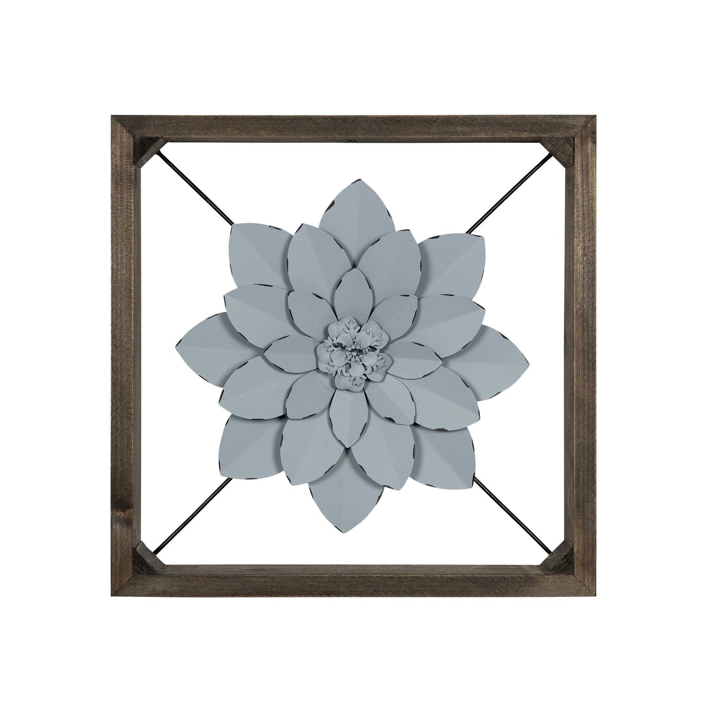 Pale Blue Metal Flower In Walnut Finish Frame