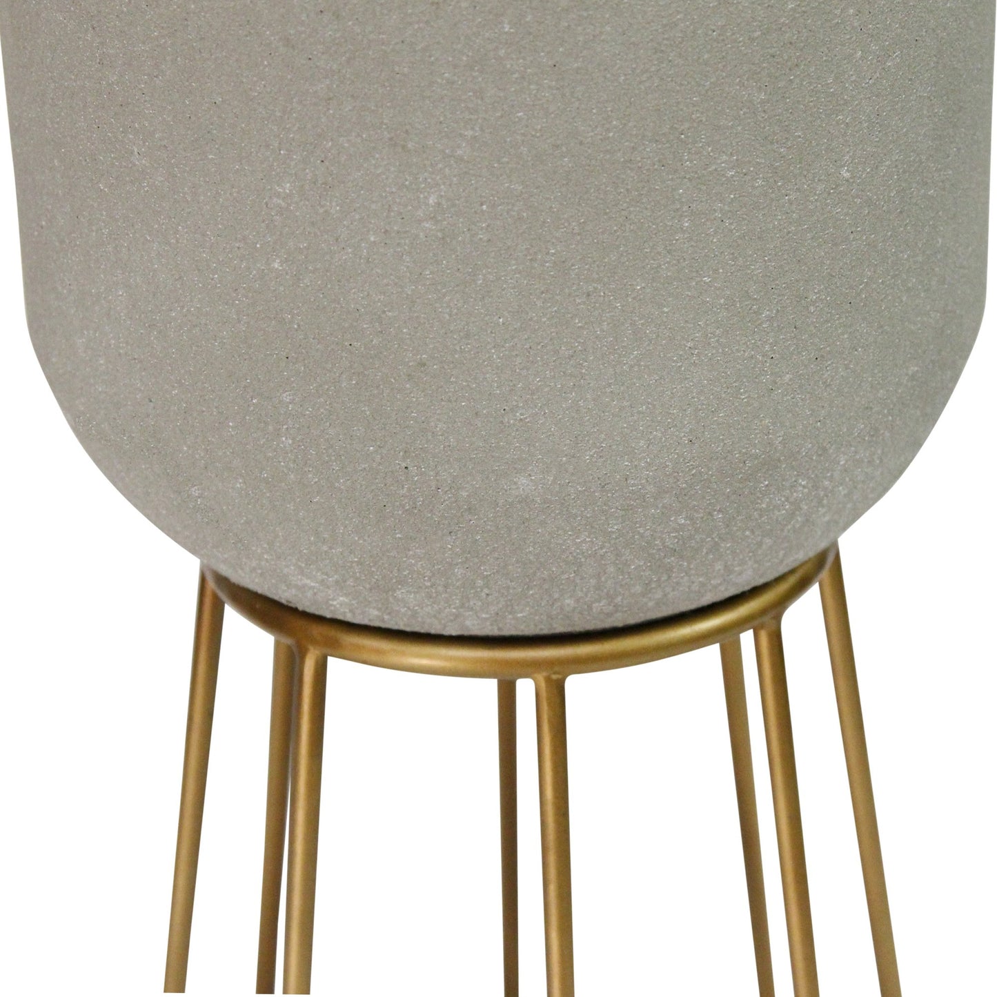 Faux Cement And Golden Metal Decorative Plant Stand