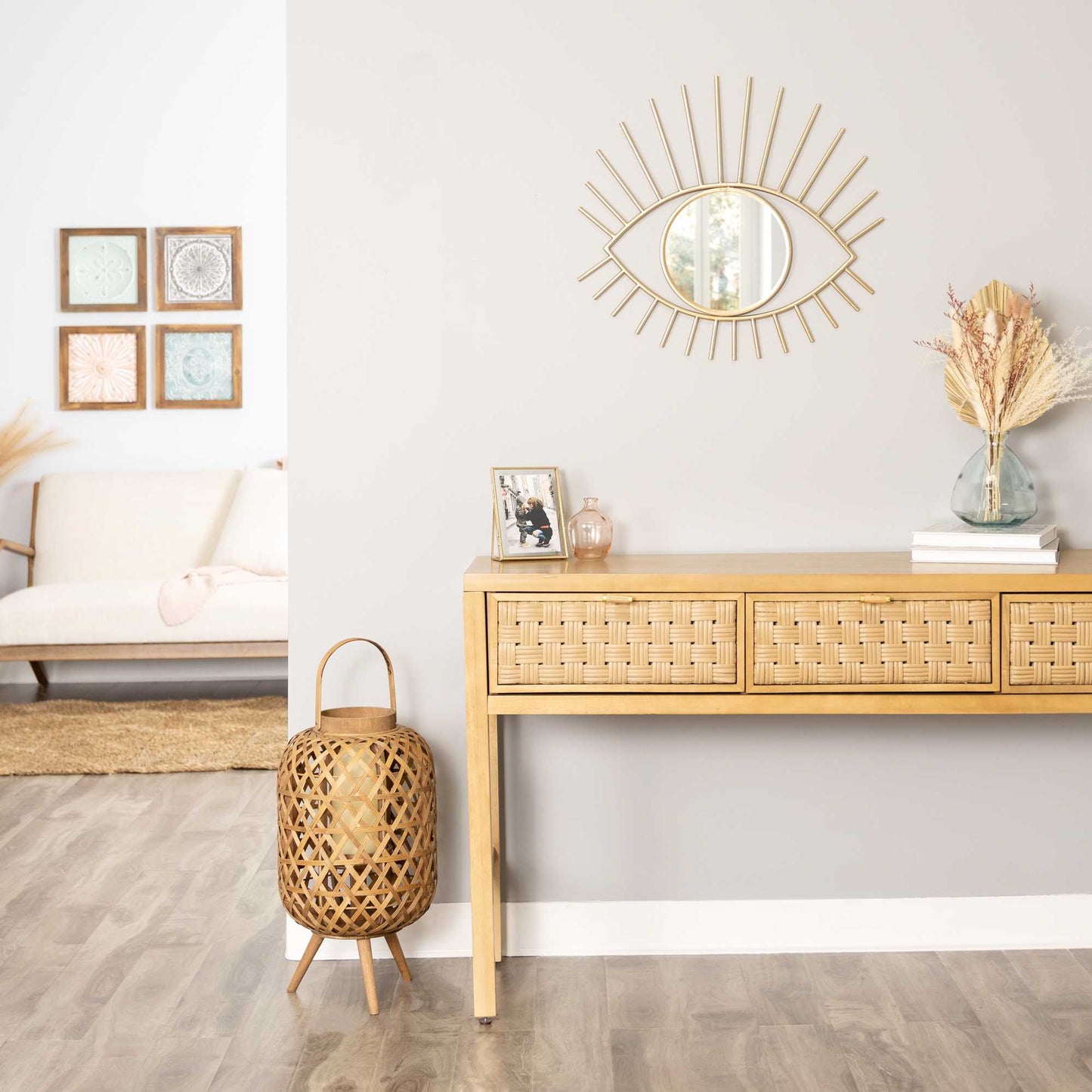 Coastal Bamboo And Wood Lantern Stand