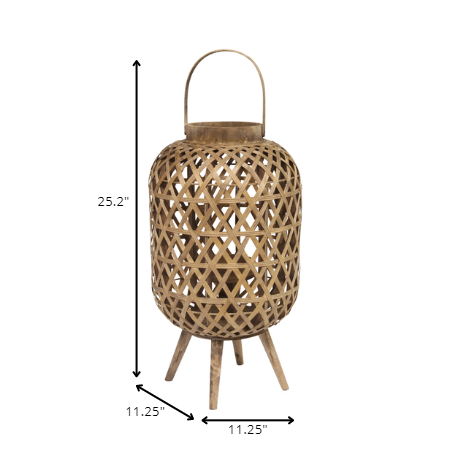 Coastal Bamboo And Wood Lantern Stand