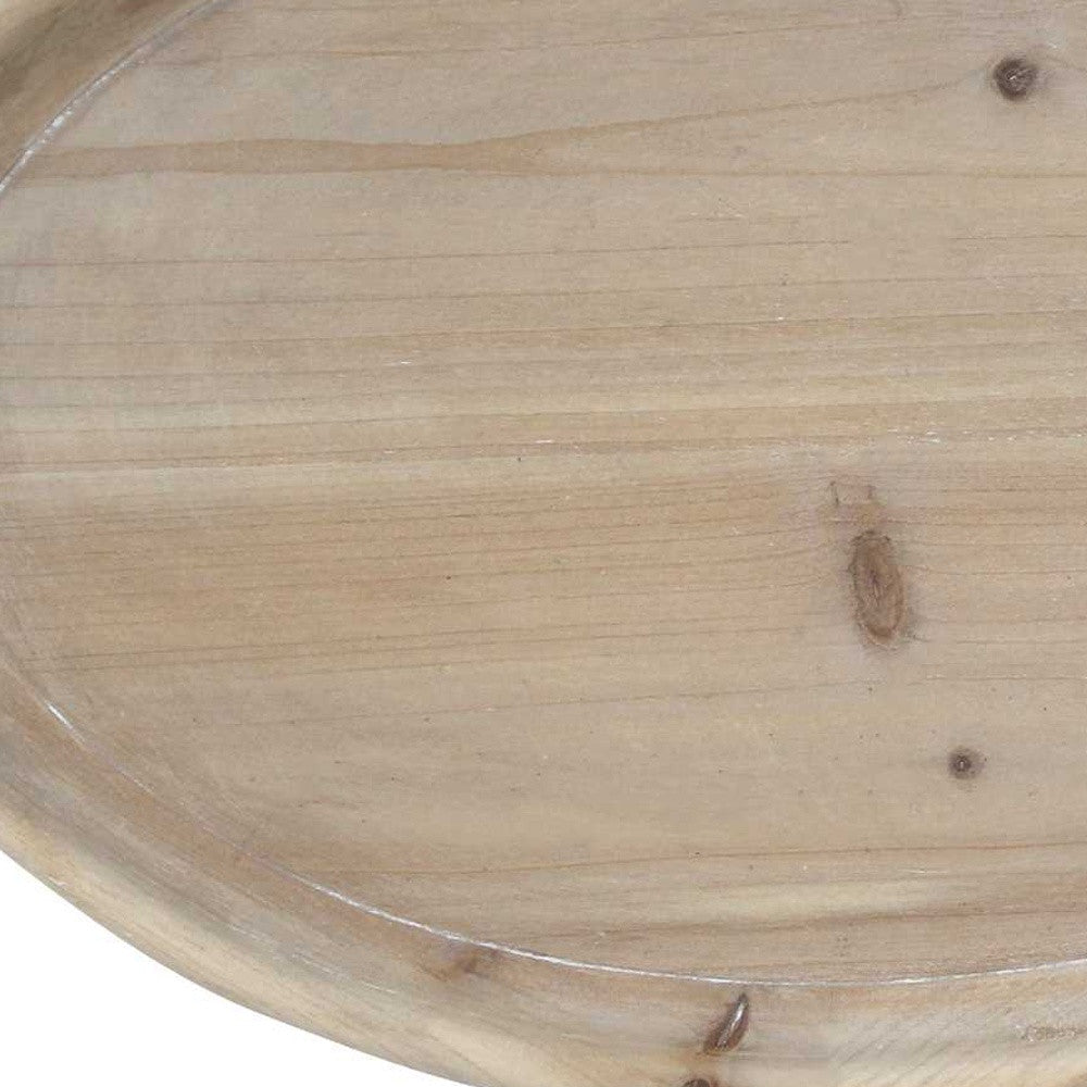 18 Oval Natural Ivory-Finished Wood With Curved Black Metal Handles
