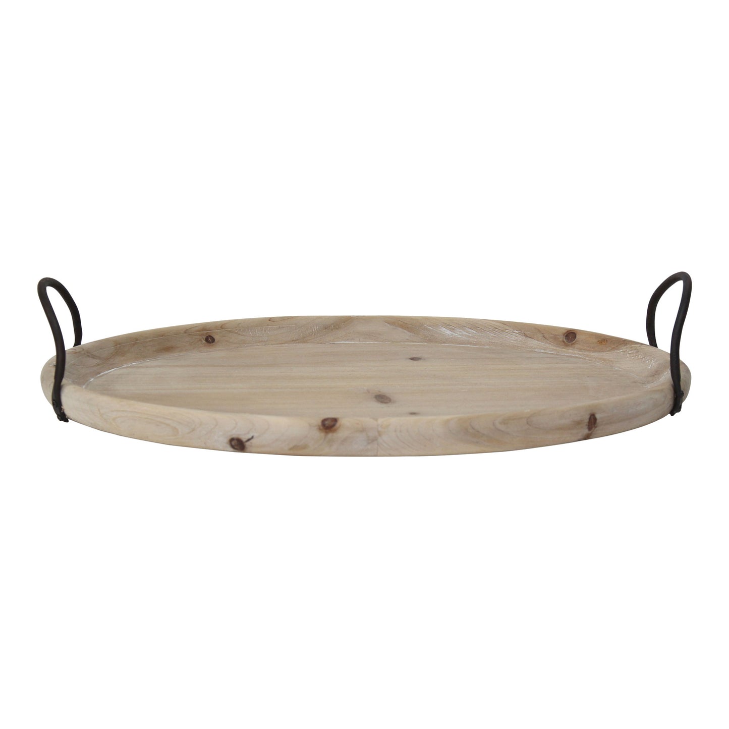 18 Oval Natural Ivory-Finished Wood With Curved Black Metal Handles