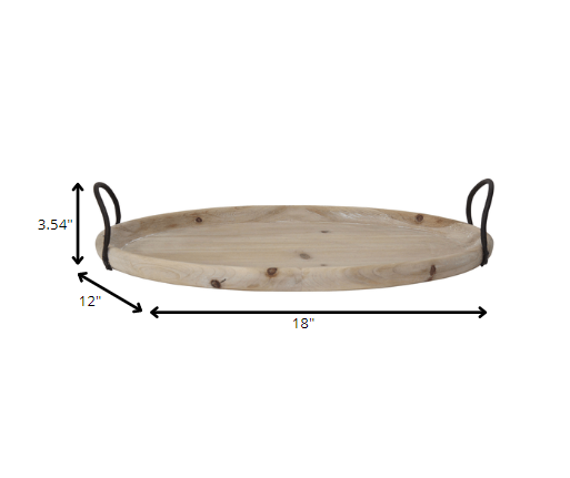 18 Oval Natural Ivory-Finished Wood With Curved Black Metal Handles