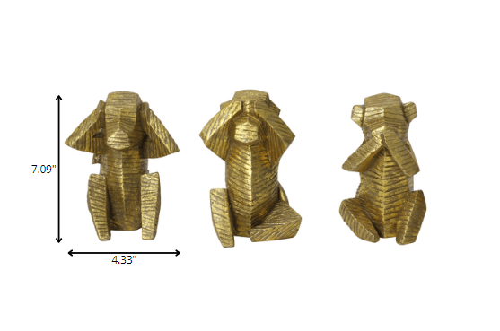 Set Of 3 Gold Distressed Wise Monkey Sculptures