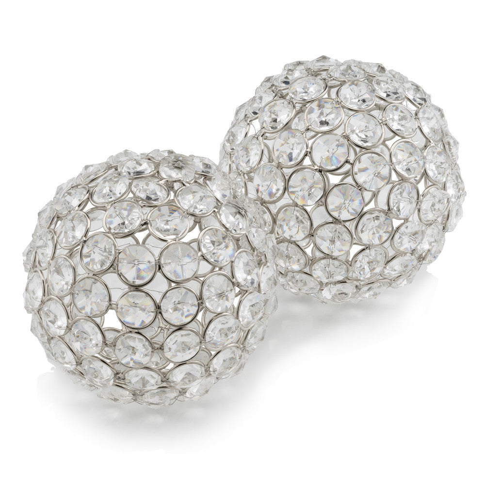 4" X 4" X 4" Silver Iron & Cristal Spheres Set Of 2