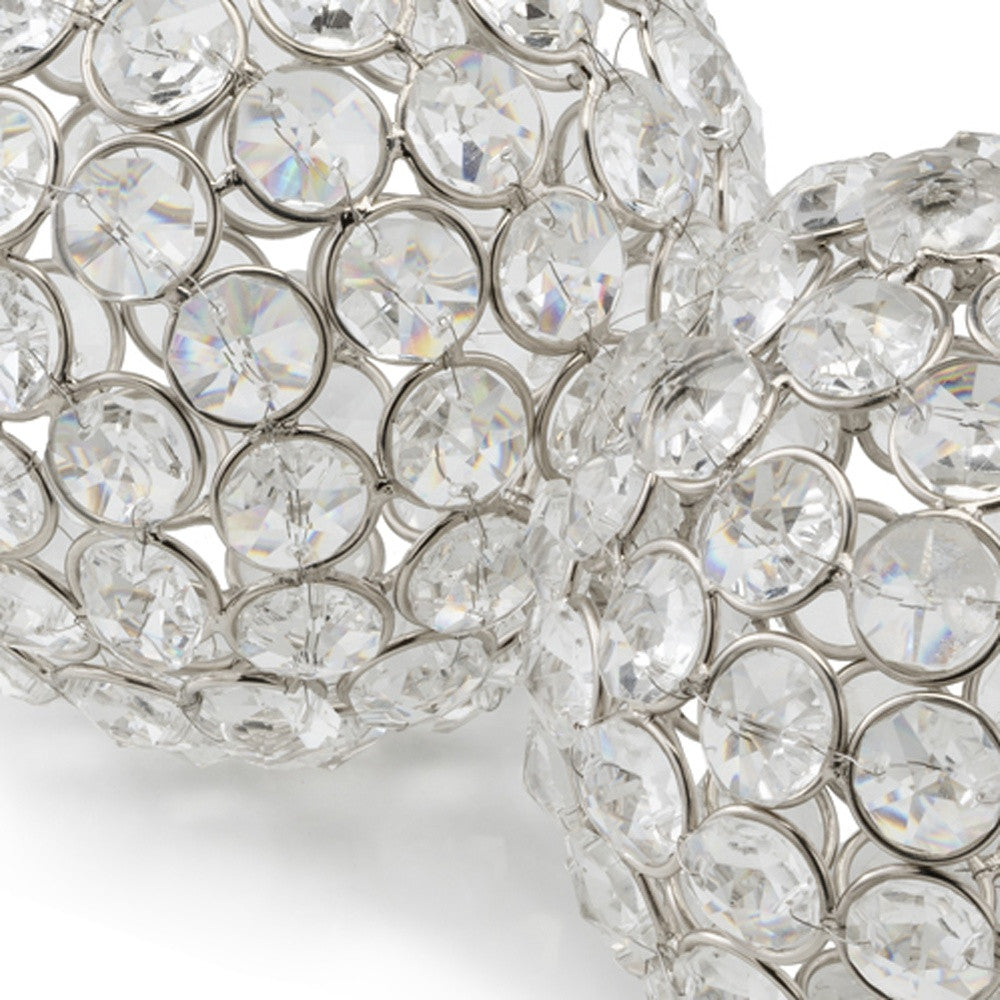 4" X 4" X 4" Silver Iron & Cristal Spheres Set Of 2