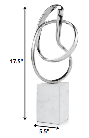 5.5" X 7.5" X 17.5" Silver And White Aluminum And Marble Abstract Sculpture
