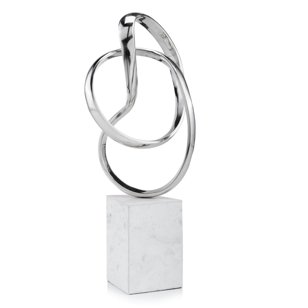 5.5" X 7.5" X 17.5" Silver And White Aluminum And Marble Abstract Sculpture