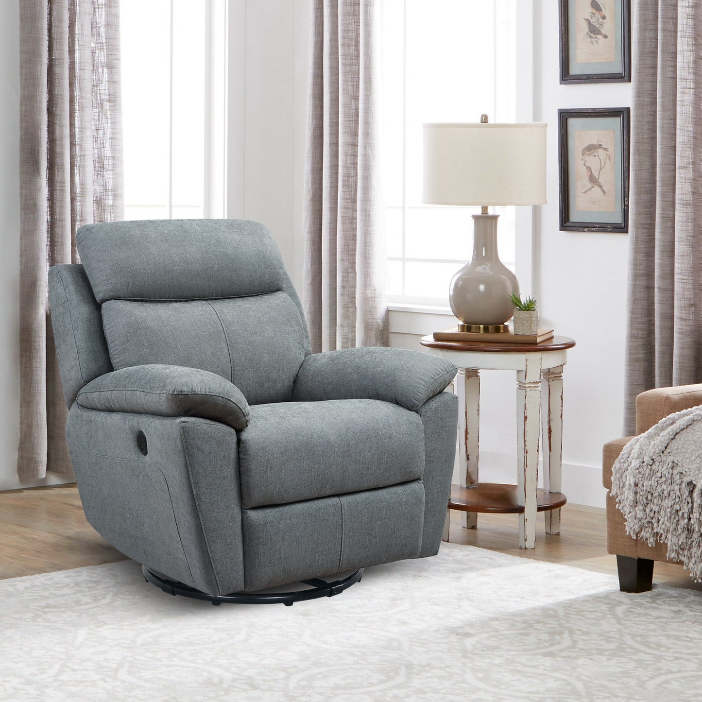 35" Blue Fabric Power Recliner with USB