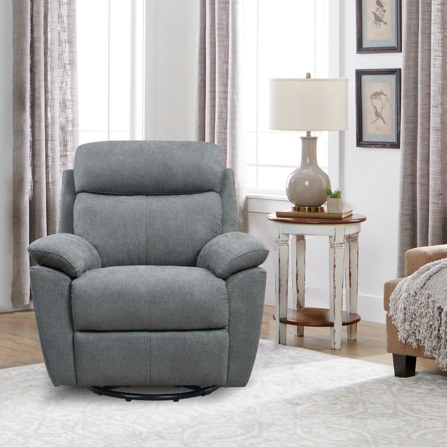 35" Blue Fabric Power Recliner with USB