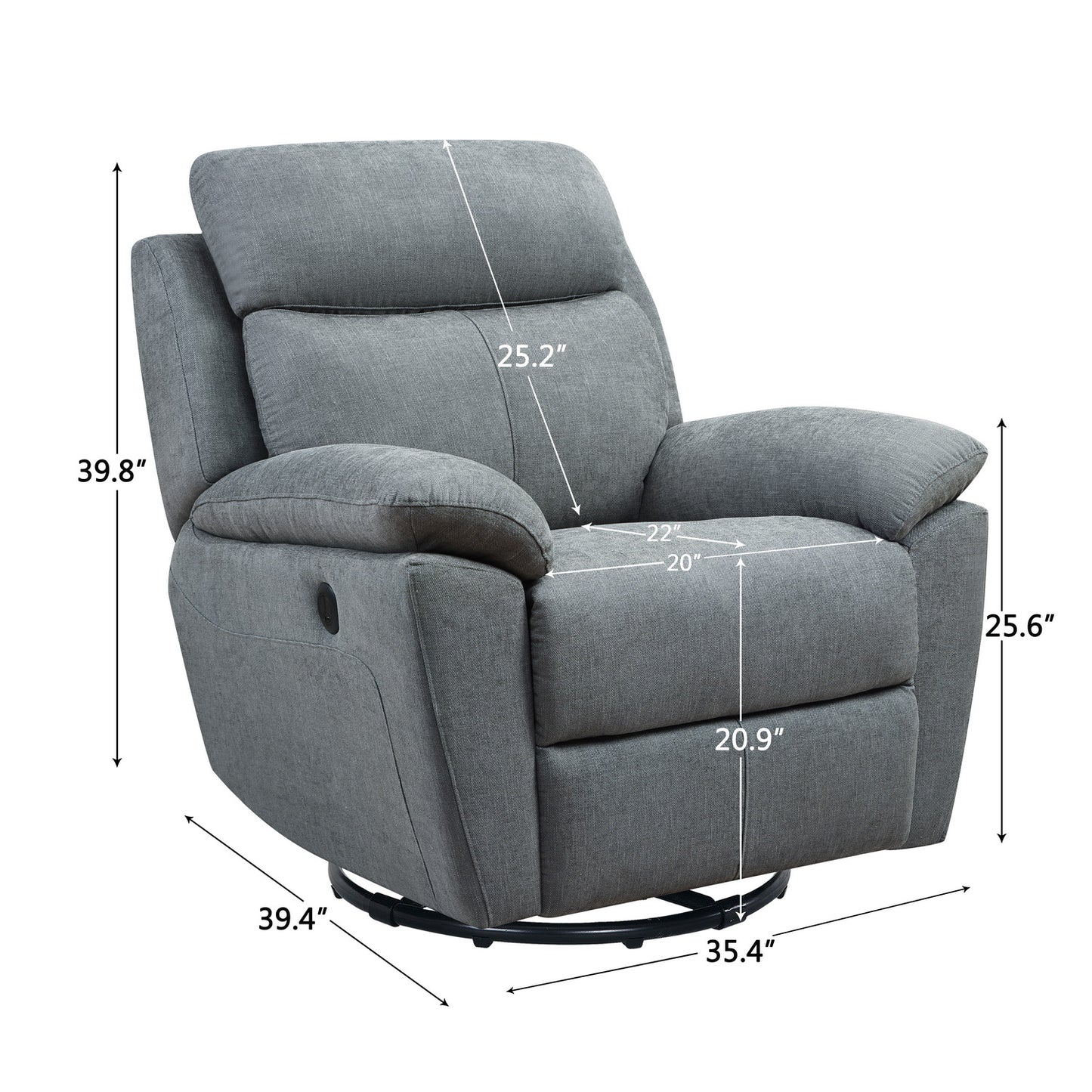 35" Blue Fabric Power Recliner with USB