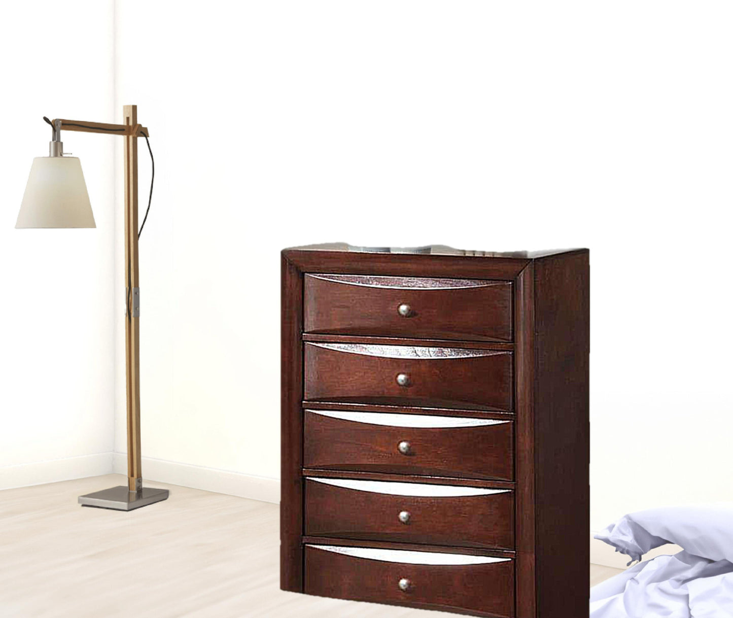 32" Espresso Solid Wood Five Drawer Chest