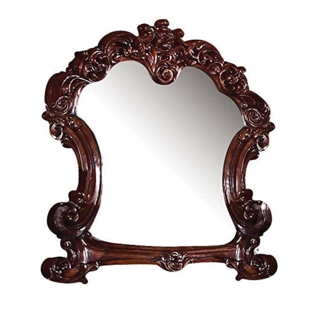 Brown Crowned Top Dresser Solid Wood Mirror