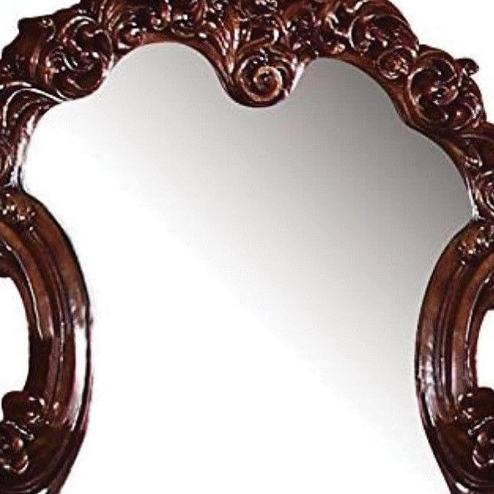 Brown Crowned Top Dresser Solid Wood Mirror