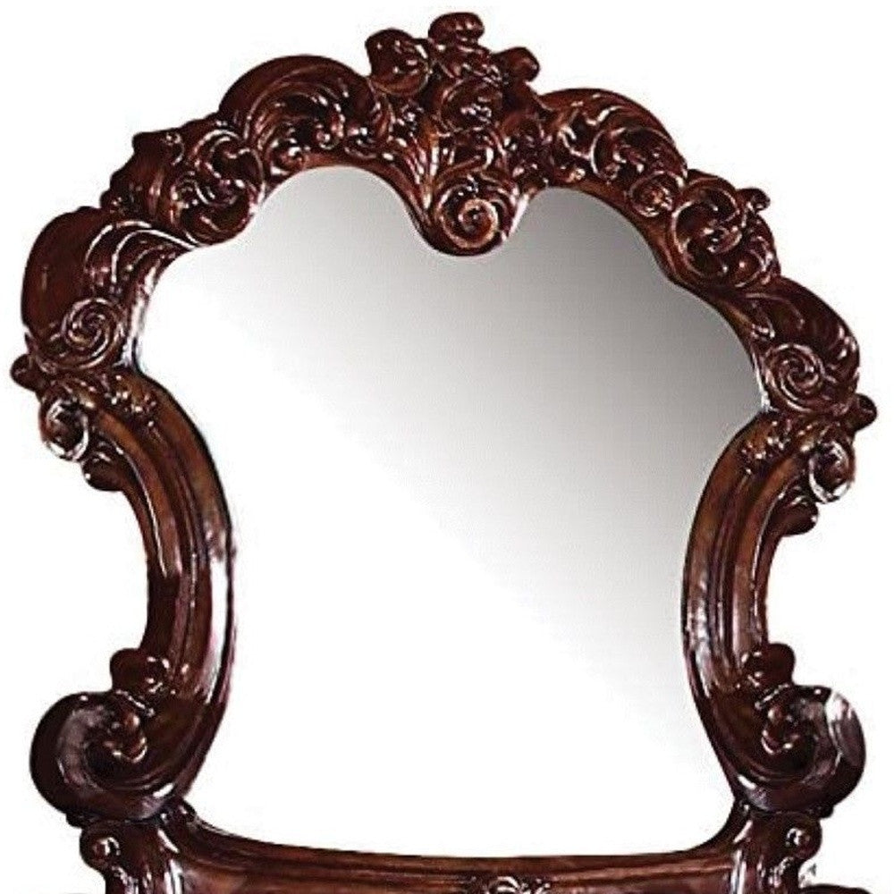 Brown Crowned Top Dresser Solid Wood Mirror