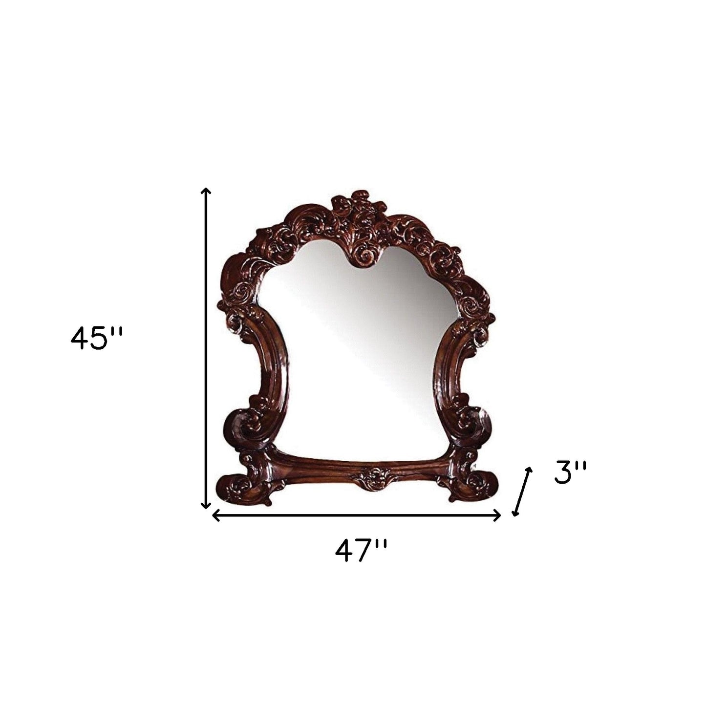 Brown Crowned Top Dresser Solid Wood Mirror