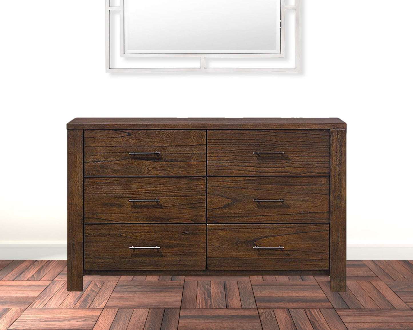 60" White Manufactured Wood Six Drawer Double Dresser