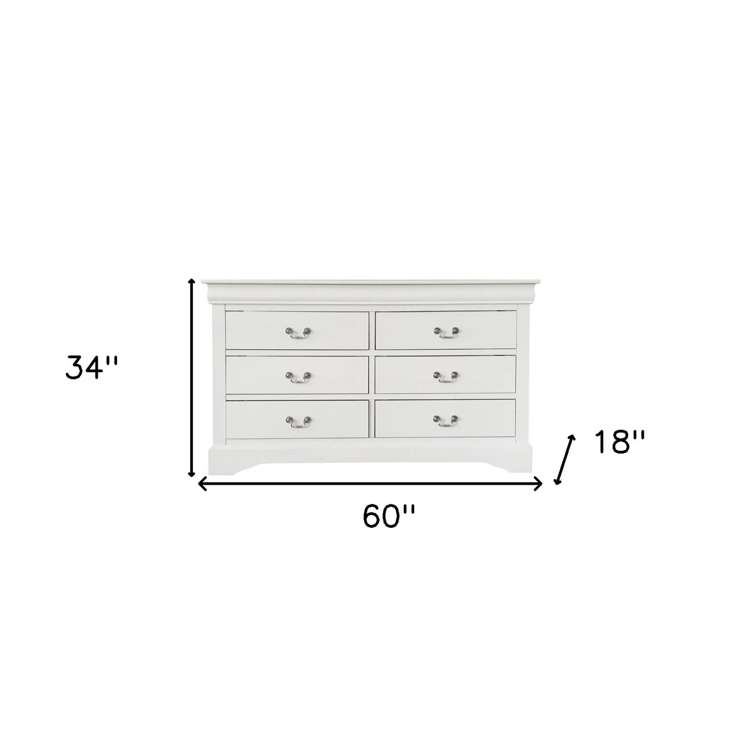 60" White Manufactured Wood Six Drawer Double Dresser