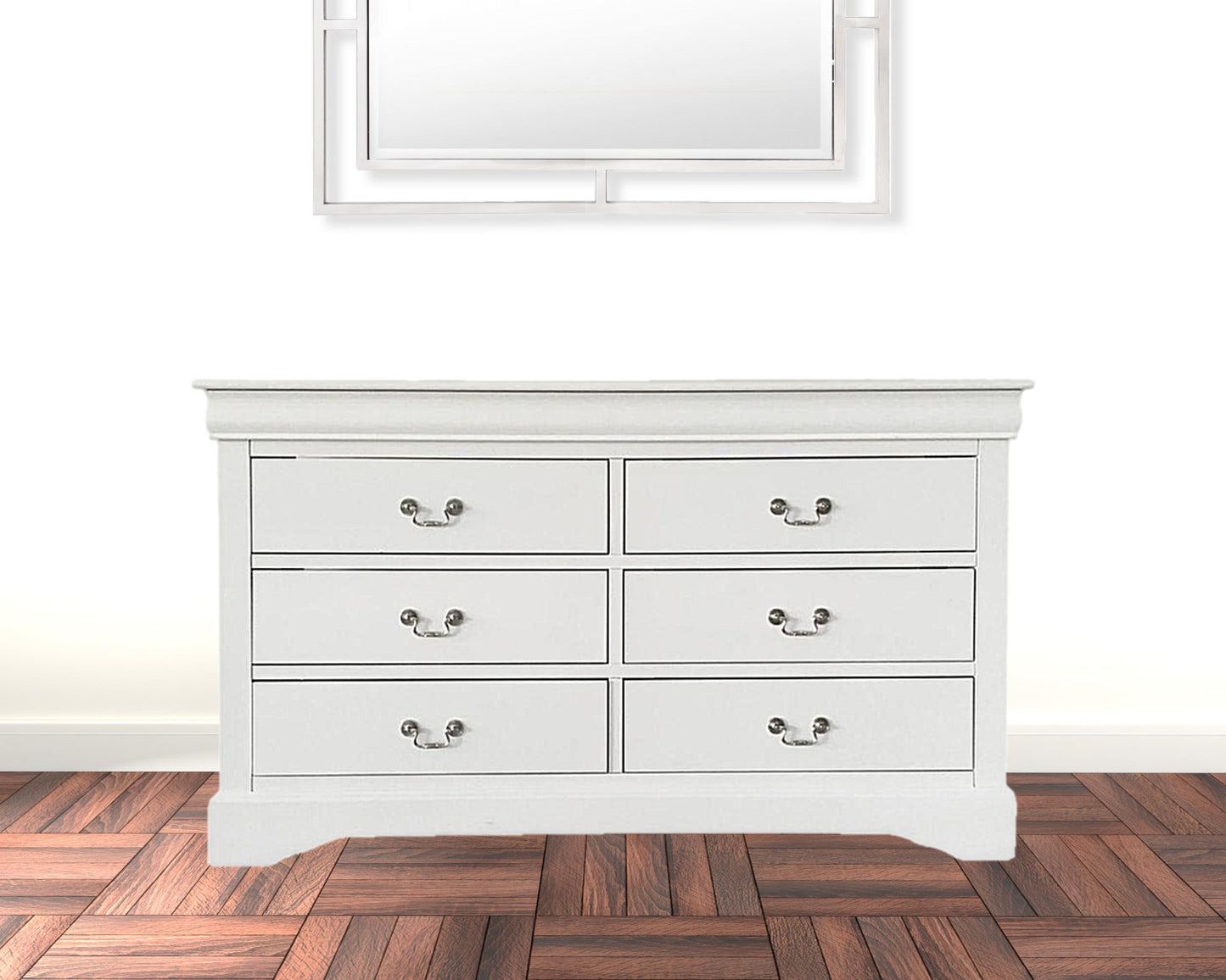 60" White Manufactured Wood Six Drawer Double Dresser