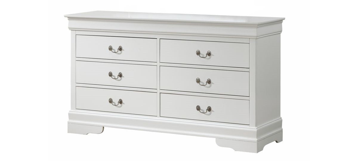60" White Manufactured Wood Six Drawer Double Dresser