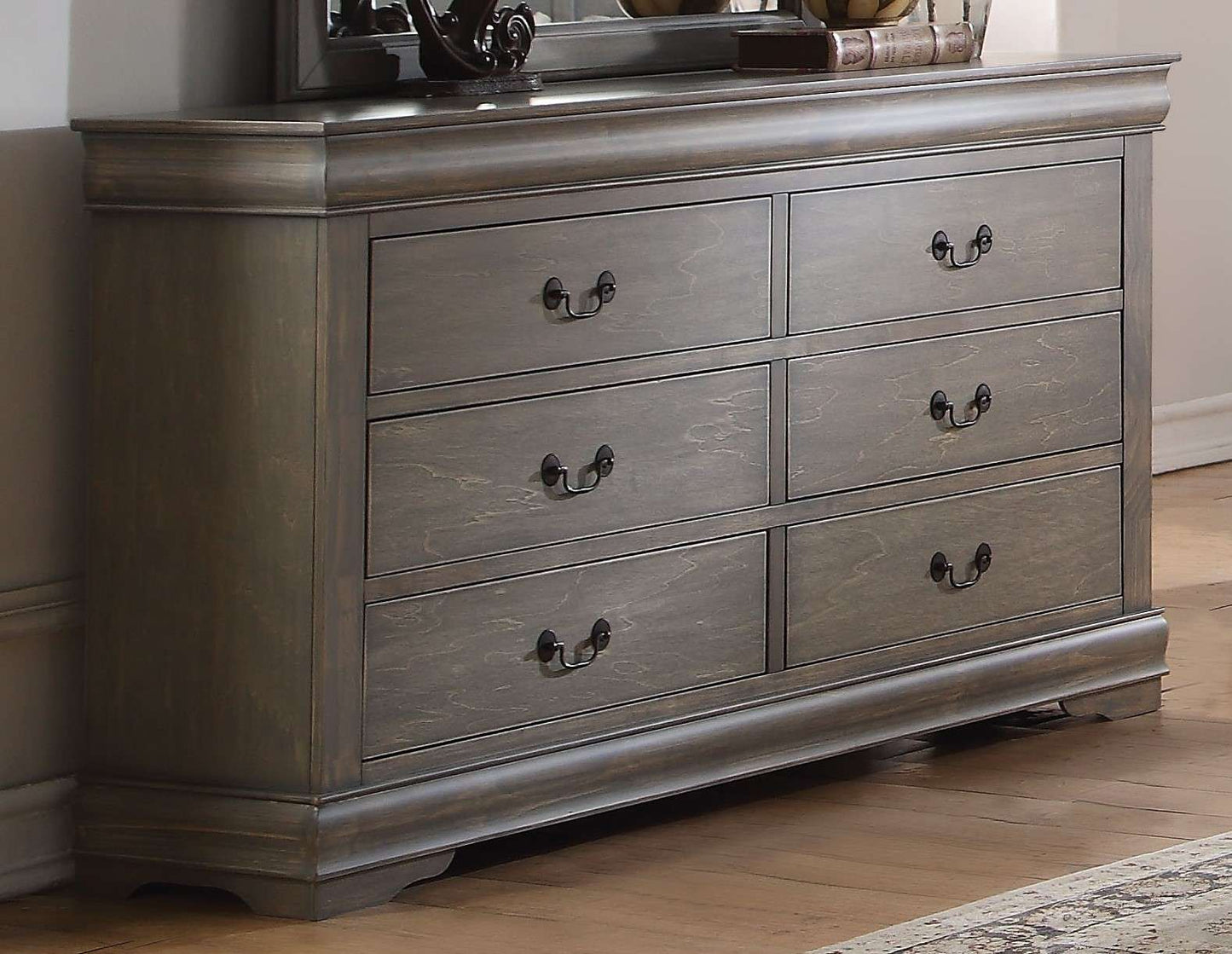 57" Gray Solid Wood Six Drawer Double Dresser