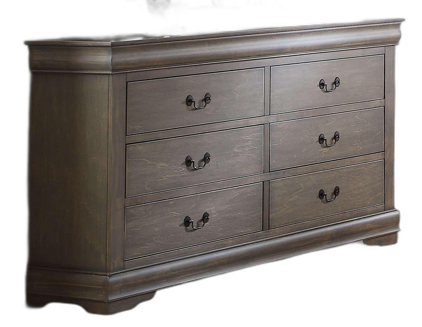 57" Gray Solid Wood Six Drawer Double Dresser