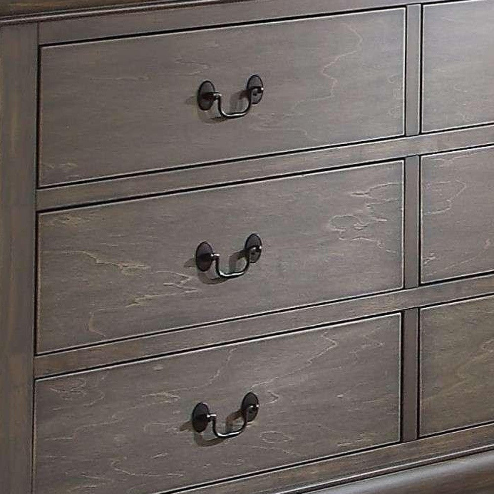 57" Gray Solid Wood Six Drawer Double Dresser