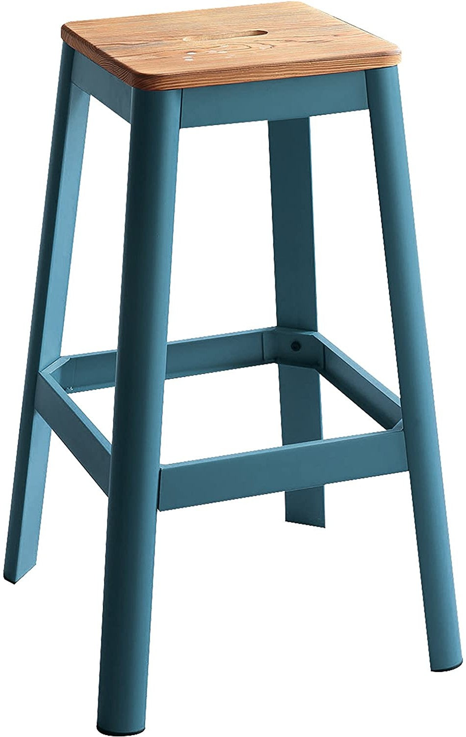 Contrast Teal And Natural Wood Bar Stool