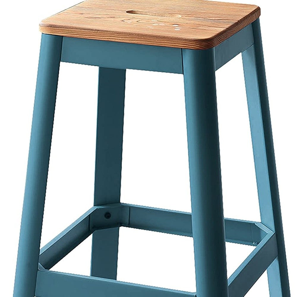 Contrast Teal And Natural Wood Bar Stool