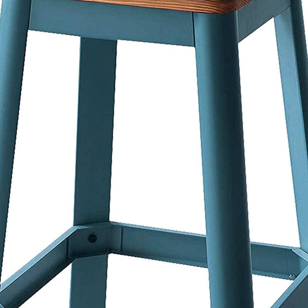 Contrast Teal And Natural Wood Bar Stool