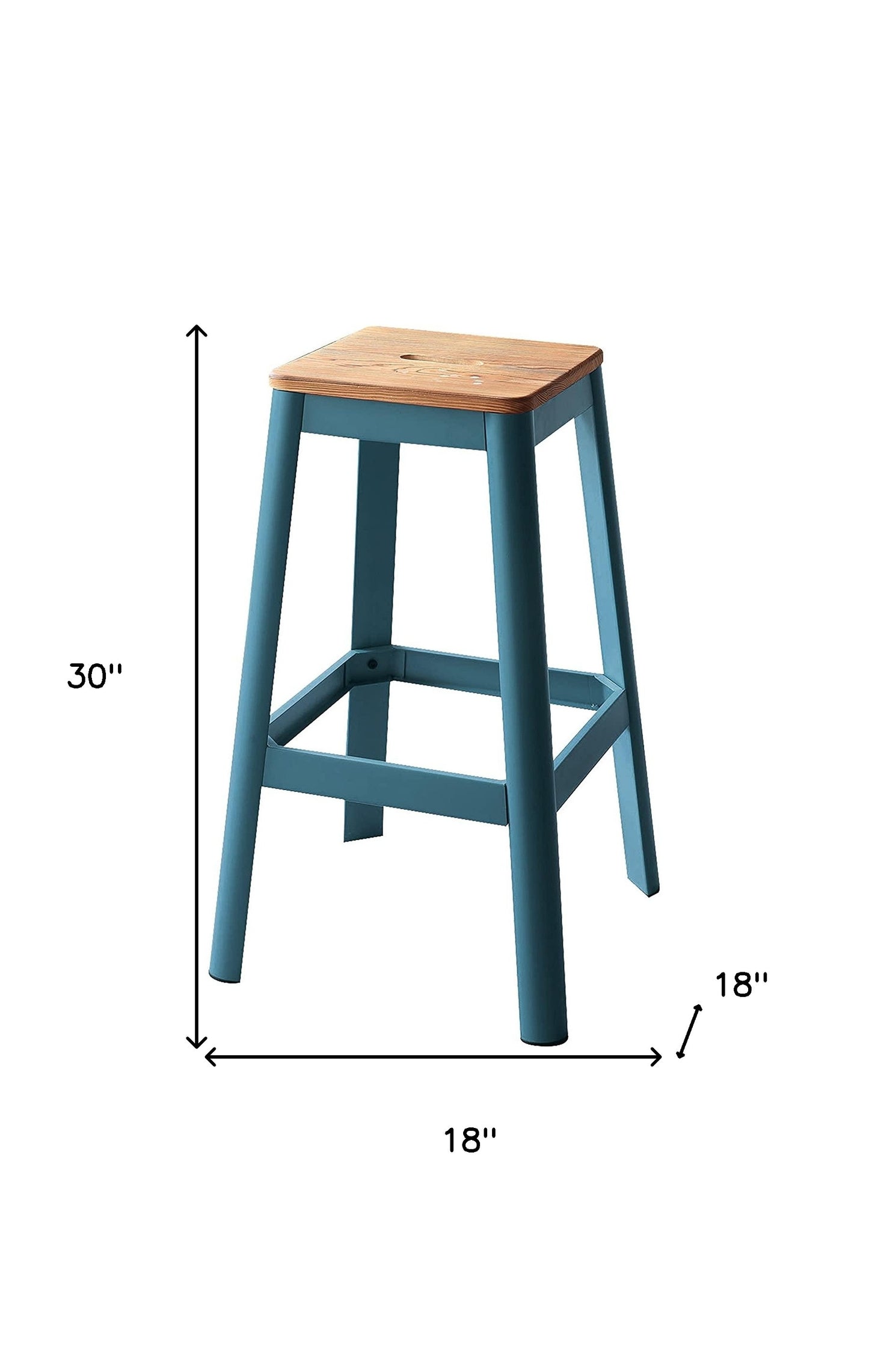 Contrast Teal And Natural Wood Bar Stool