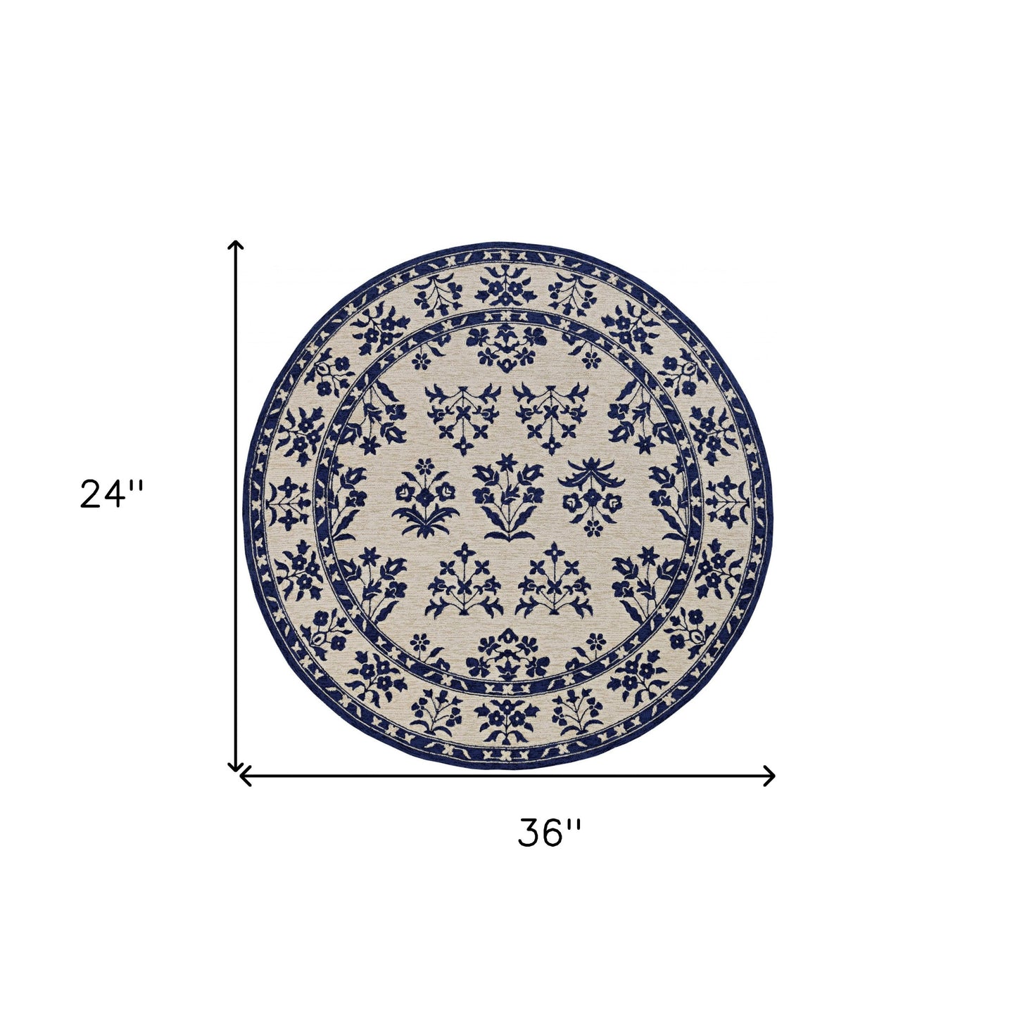2'X3' Sand Blue Hand Hooked Uv Treated Floral Traditional Indoor Outdoor Accent Rug