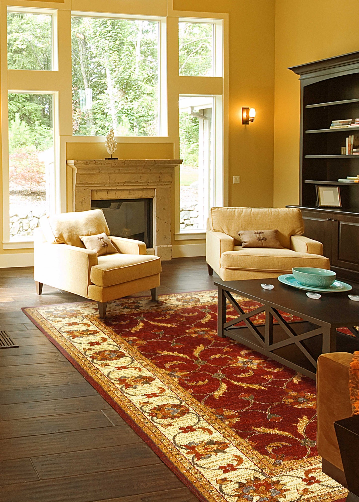 63" X 91" Red Or Ivory Polypropylene Rug