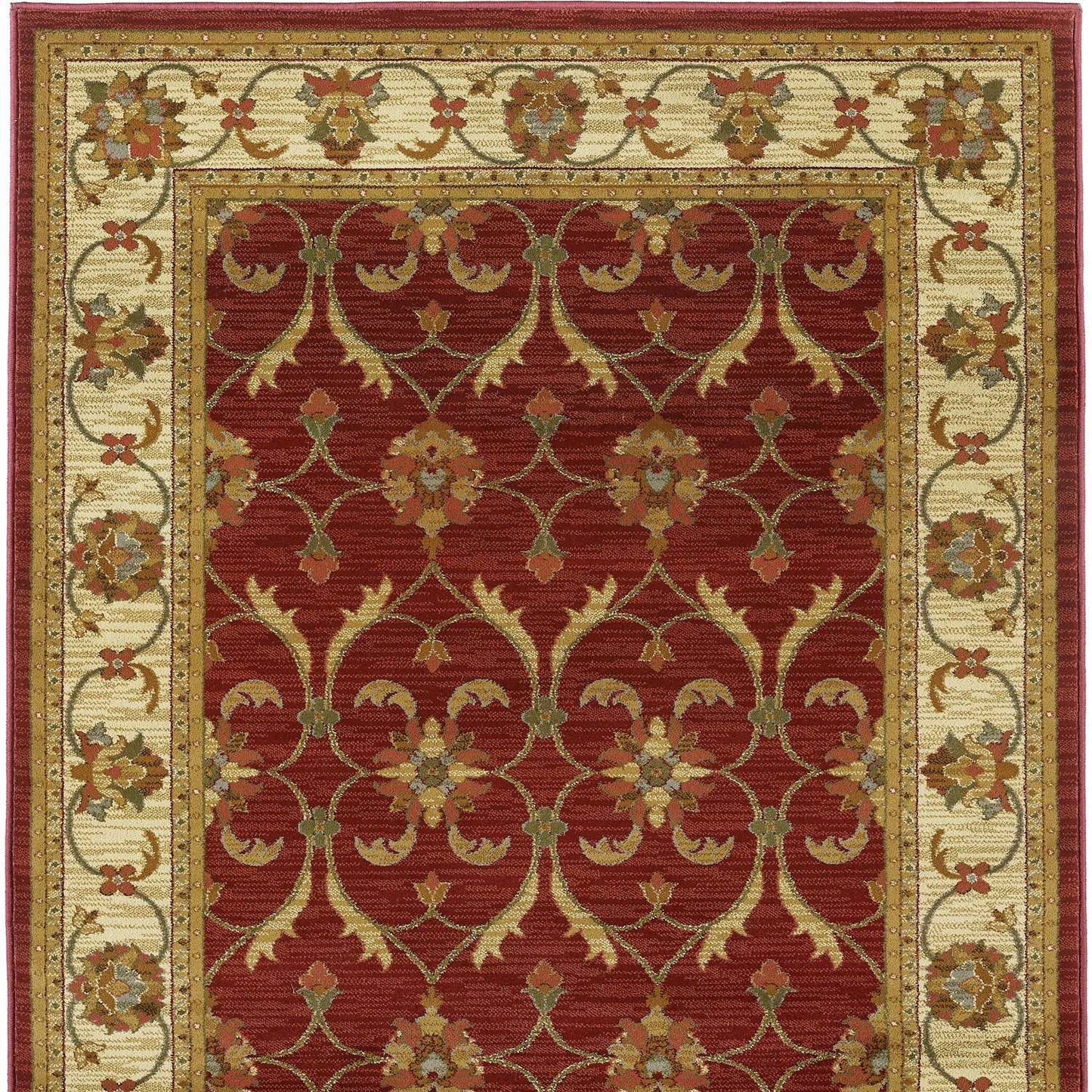 63" X 91" Red Or Ivory Polypropylene Rug