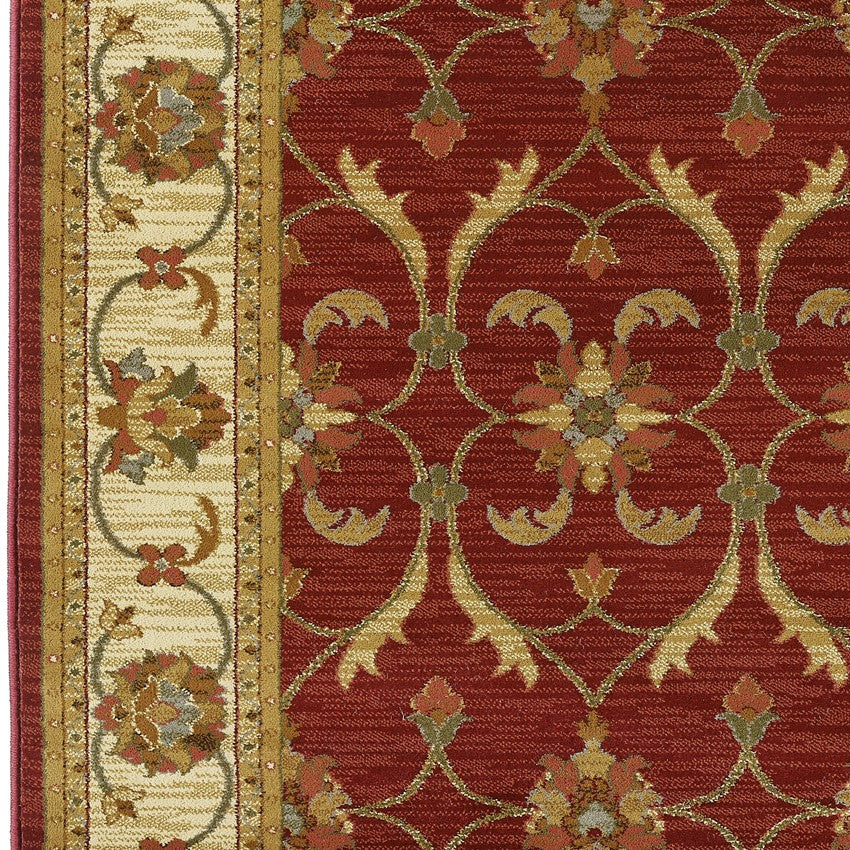 63" X 91" Red Or Ivory Polypropylene Rug