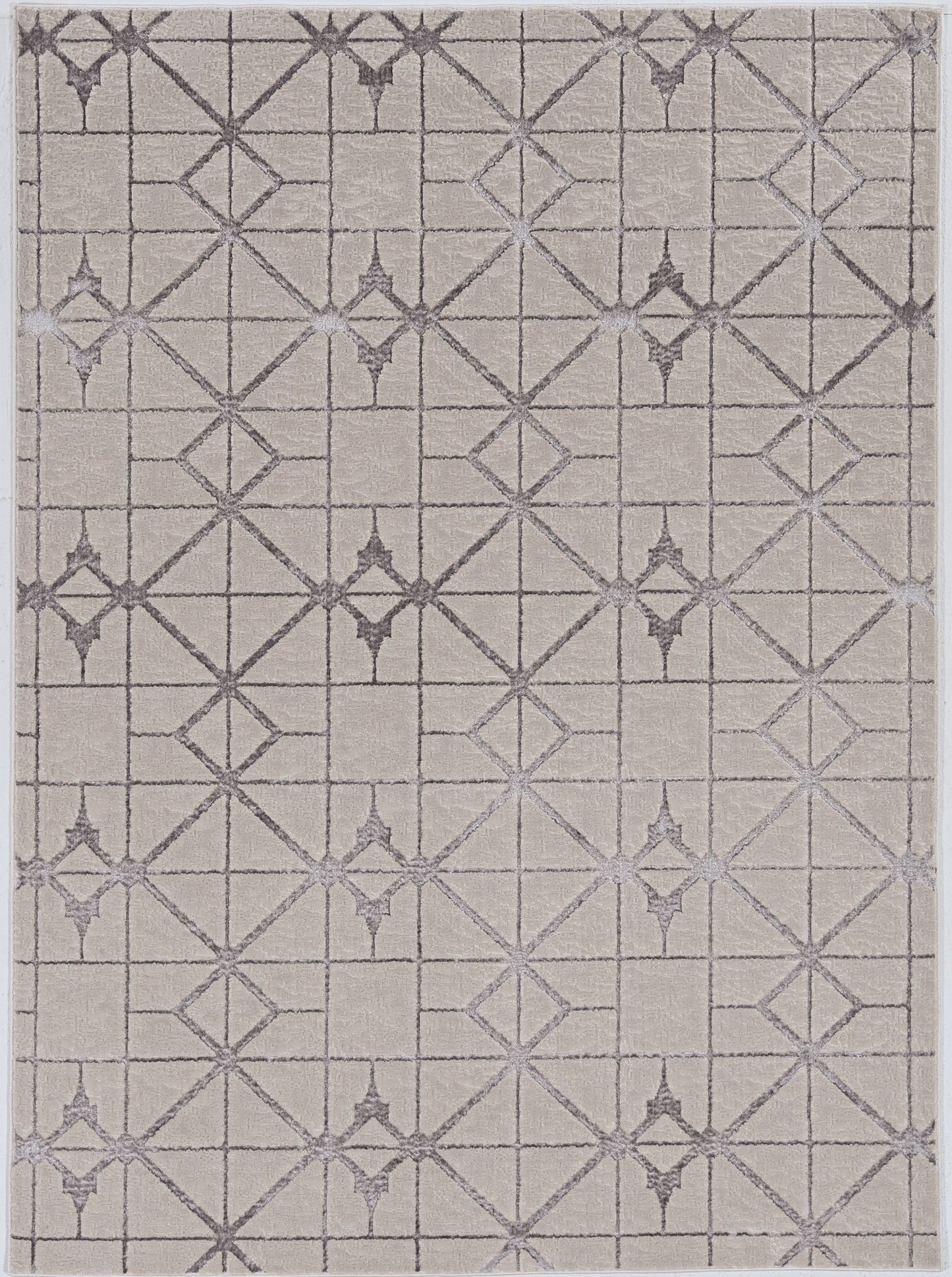 3'X5' Ivory Silver Machine Woven Geometric Indoor Area Rug